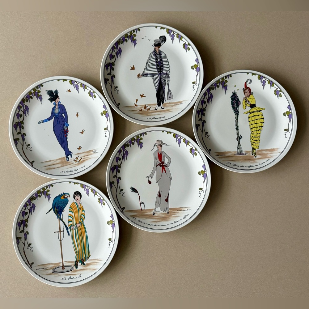 5 Villeroy & Boch Design 1900 Art Deco Nouveau Flapper Porcelain Dinner Plates ✨